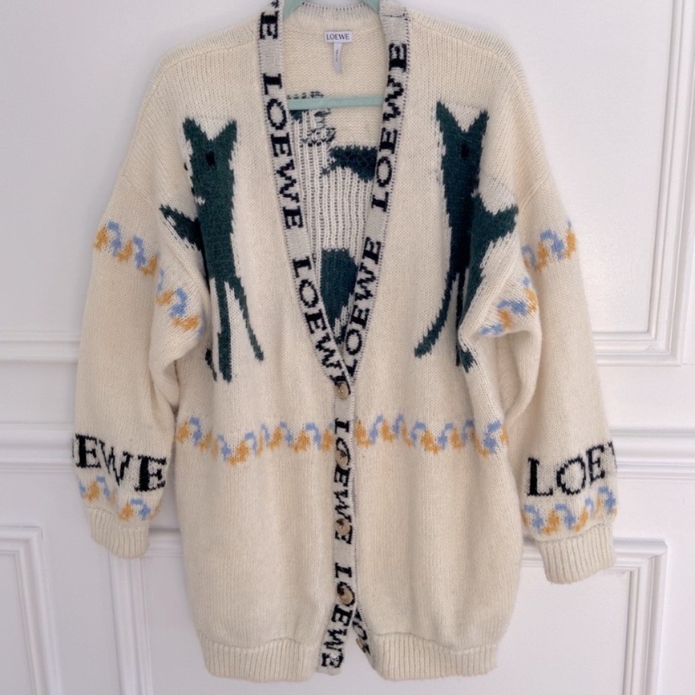 LOEWE* Knit Long Oversized Deer cardigan sweater